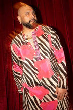 Wild Striped Printed Designer Kurta - Black and White