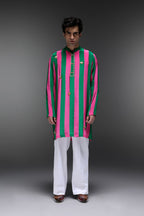 Clio - Hand Embroidered Designer Kurta - Pink & Green