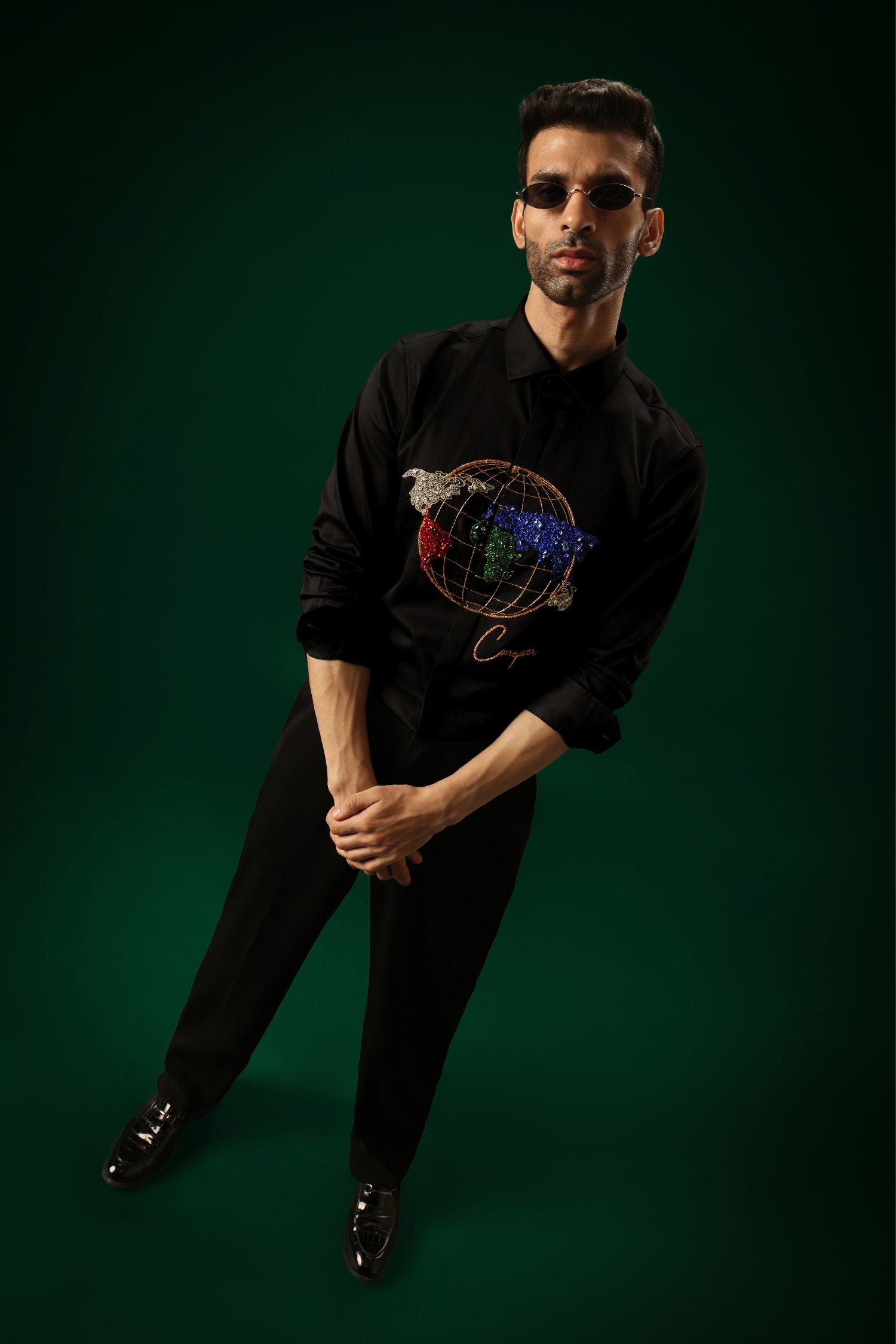 Conquerer(Globe) - Hand Embroidered Designer Shirt