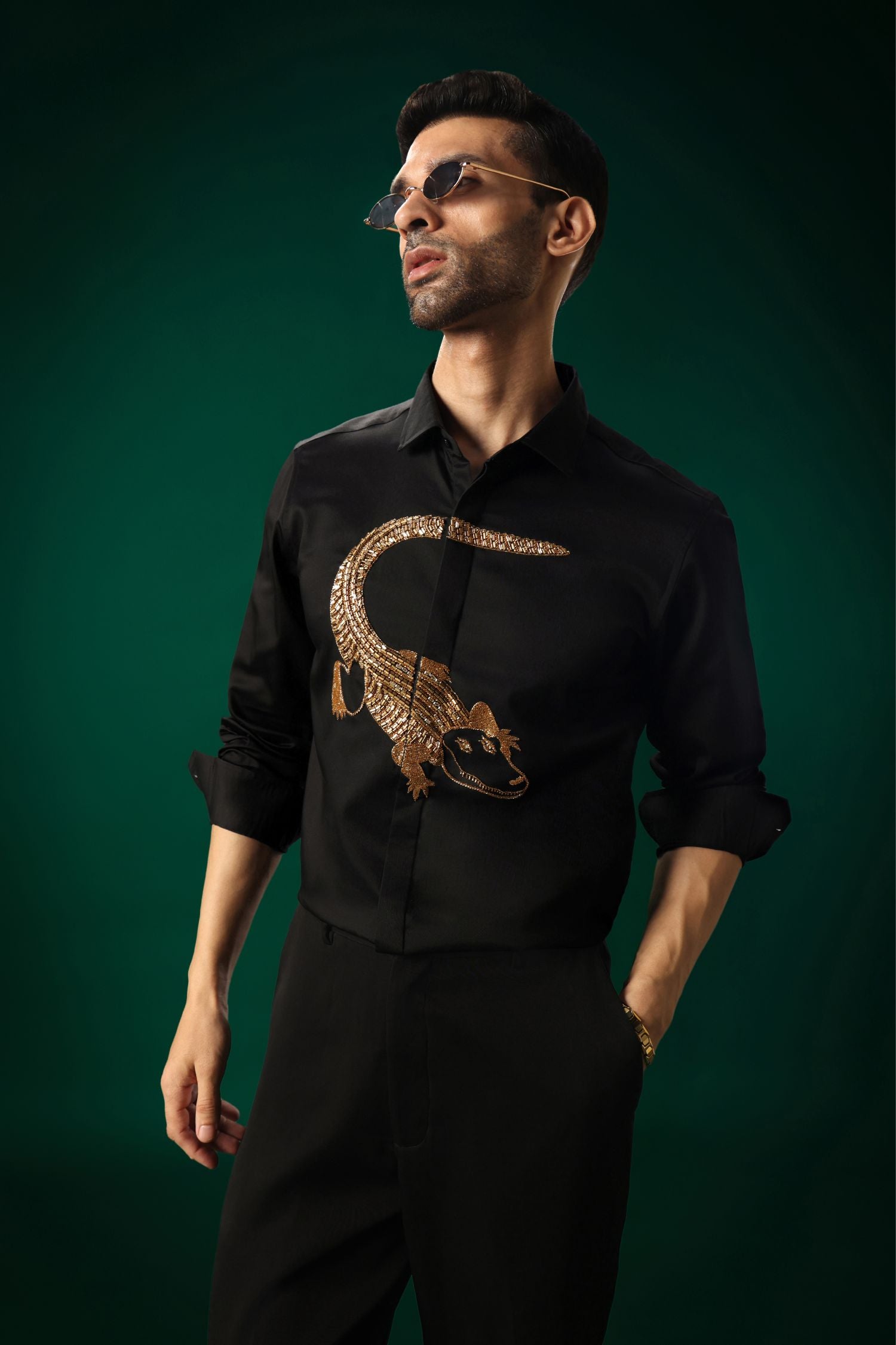 Crocodile - Hand Embroidered Designer Shirt