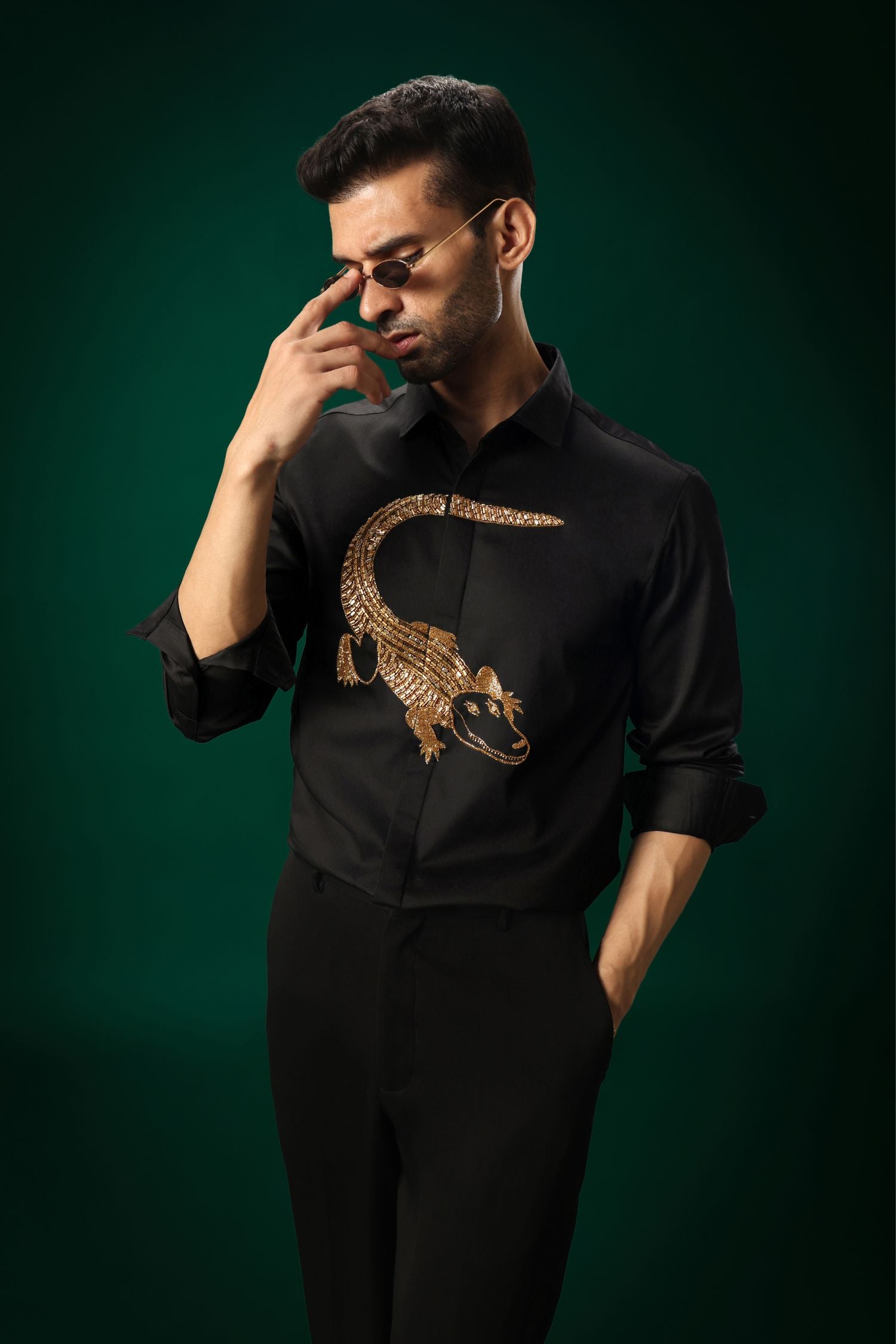 Crocodile - Hand Embroidered Designer Shirt