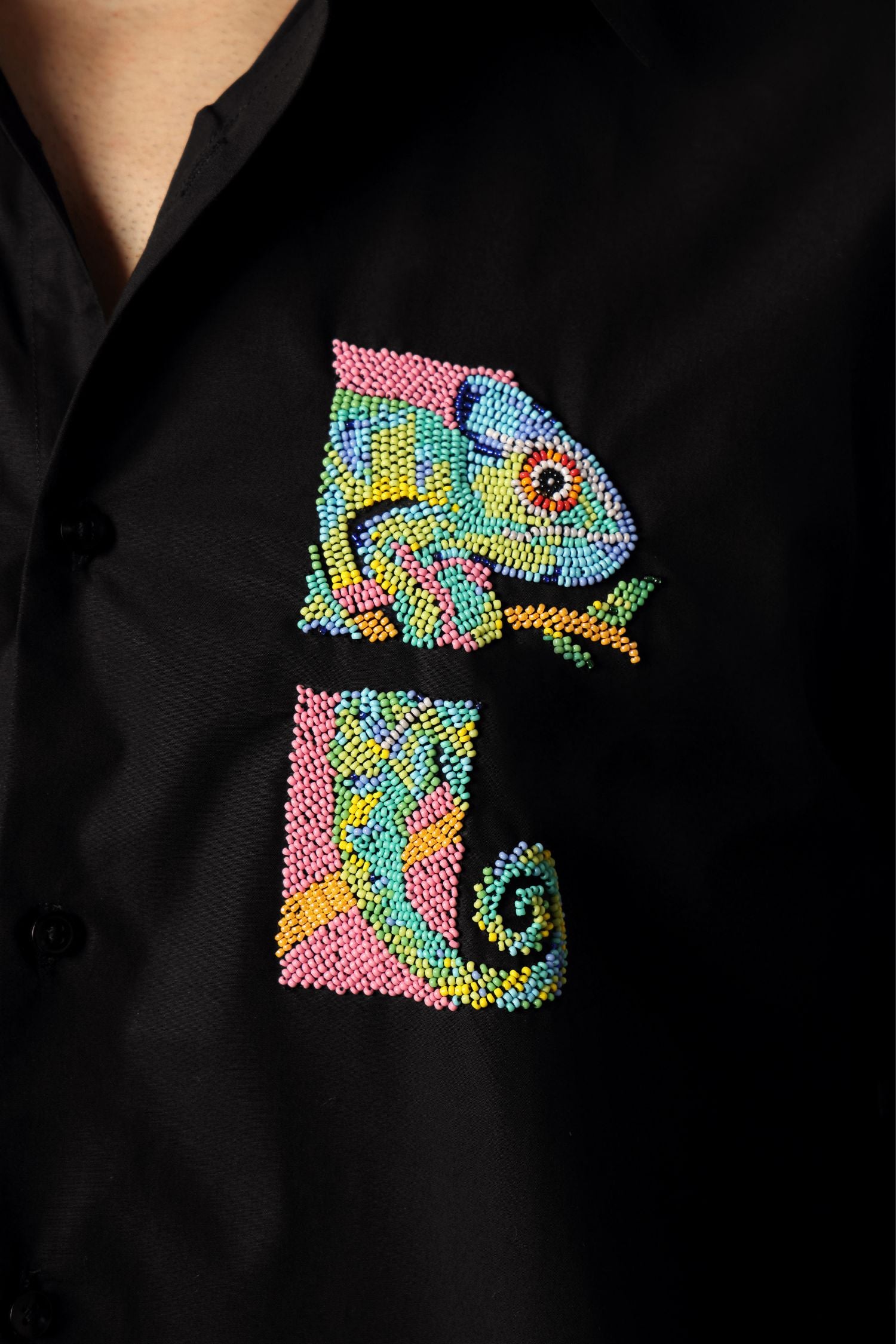 Chameleon - Hand Embroidered Designer Shirt - Black