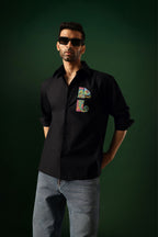 Chameleon - Hand Embroidered Designer Shirt - Black