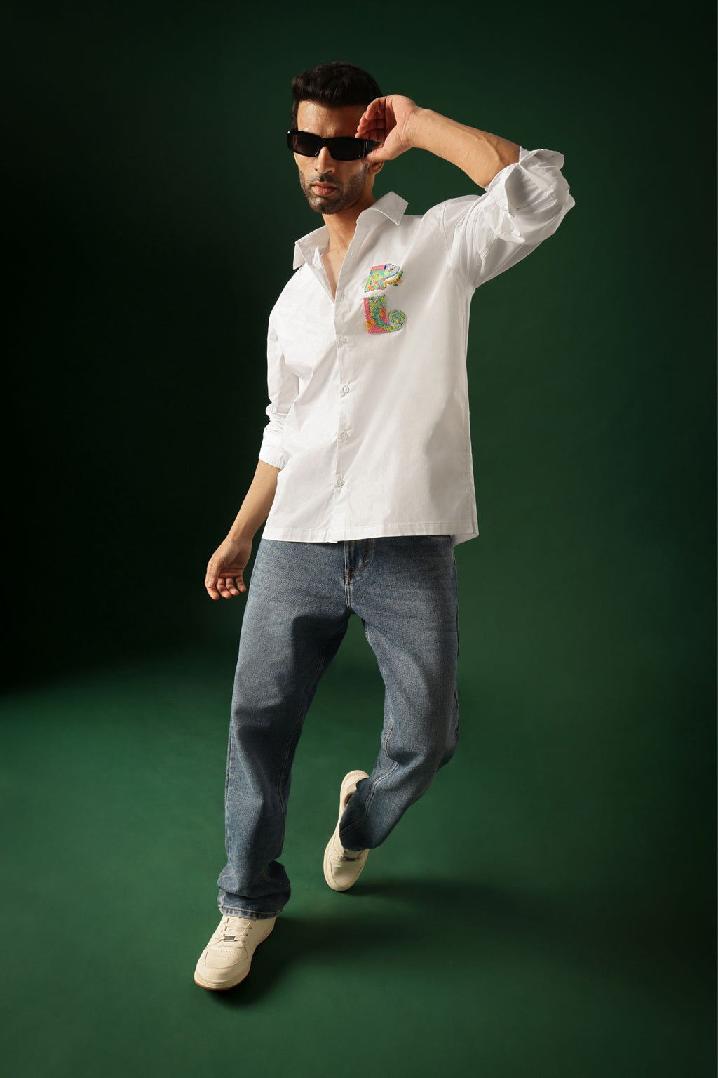 Chameleon - Hand Embroidered Designer Shirt - White