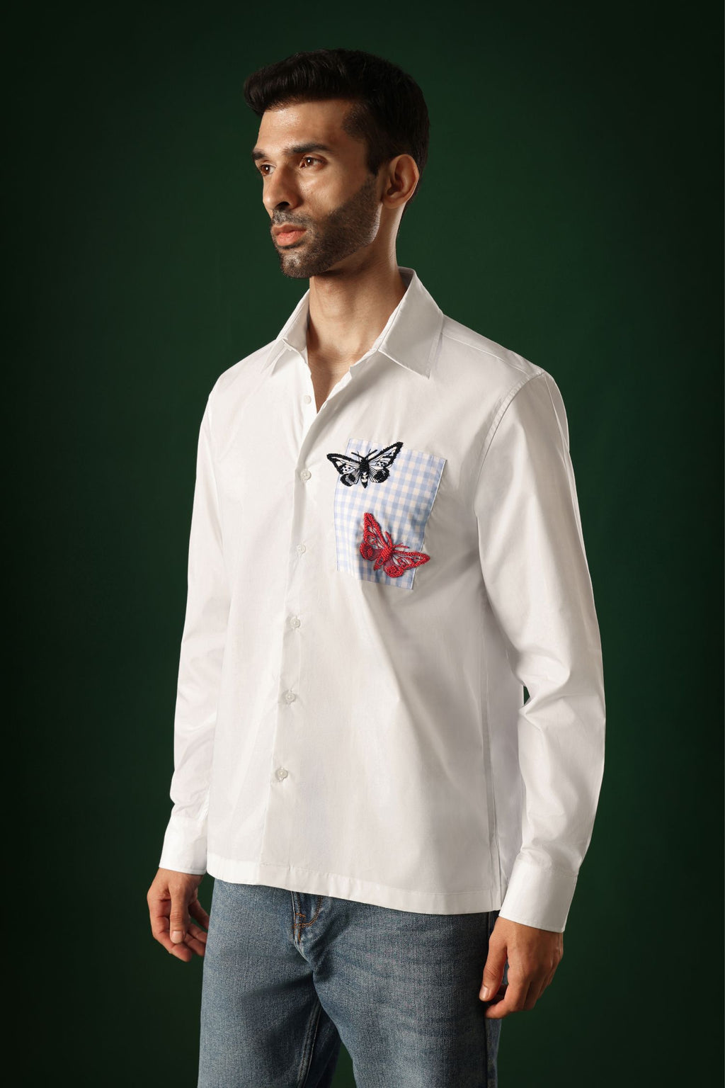 Flutter - Hand Embroidered Designer Shirt - White
