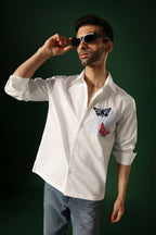 Flutter - Hand Embroidered Designer Shirt - White