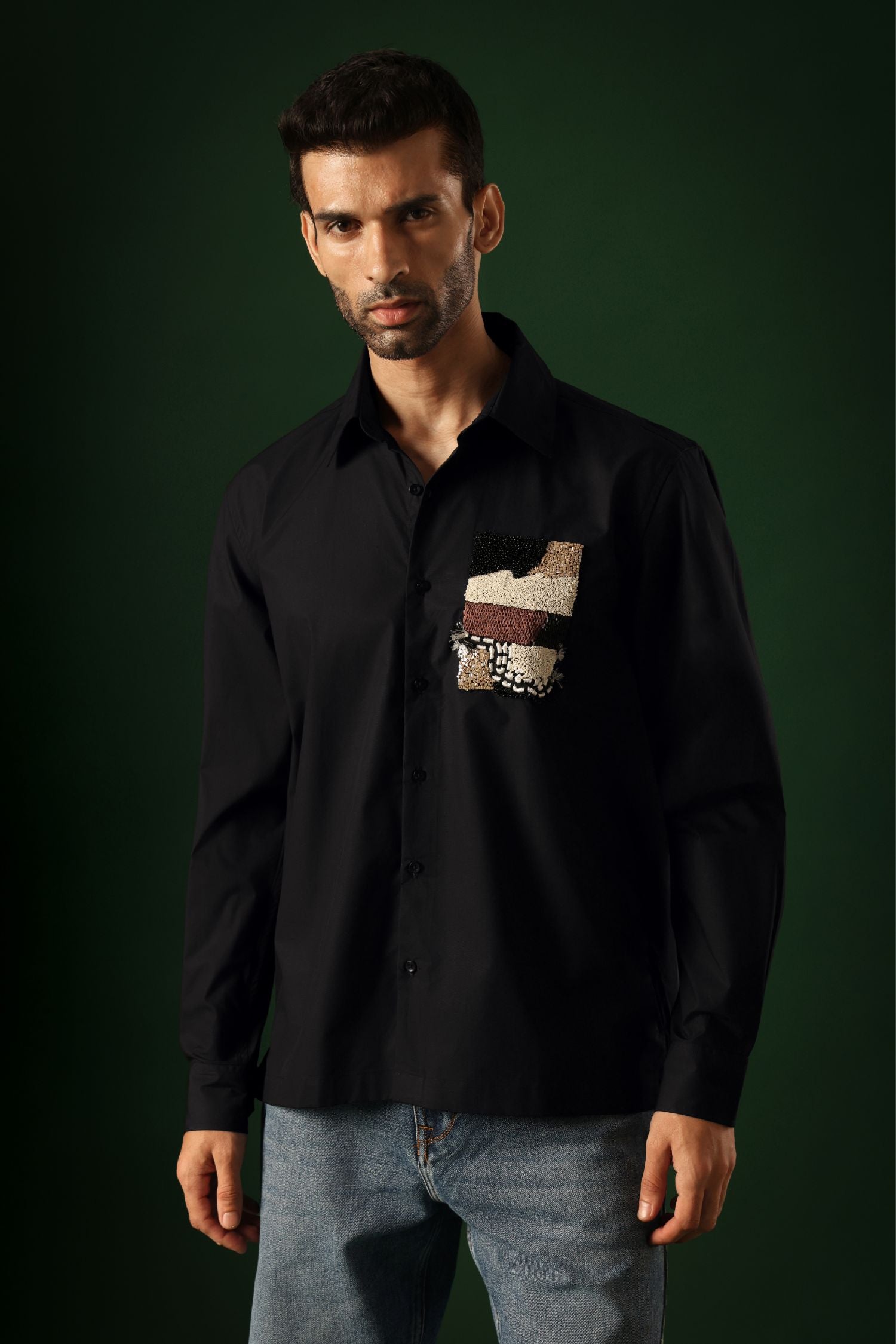 Fragment - Hand Embroidered Designer Shirt - Black