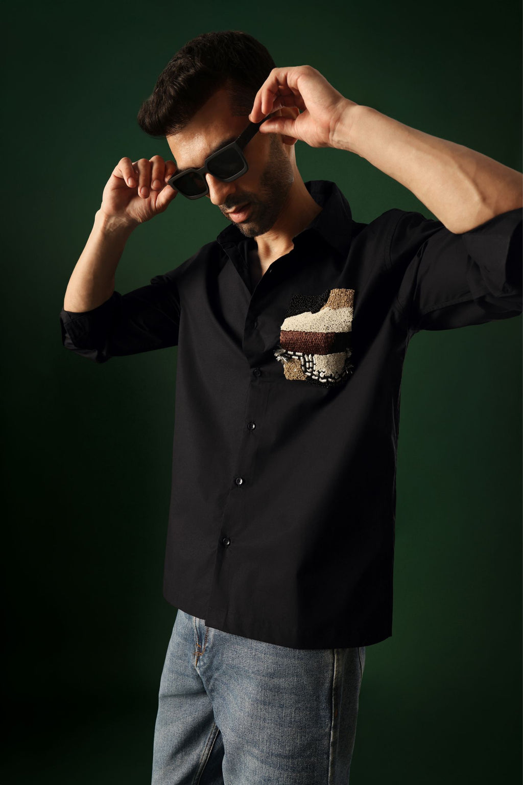 Fragment - Hand Embroidered Designer Shirt - Black
