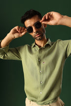 Daisy Hand Embroidered Irish Linen Shirt - Green