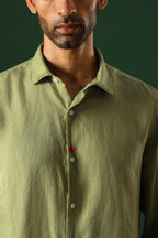 Heart Hand Embroidered Irish Linen Shirt - Green
