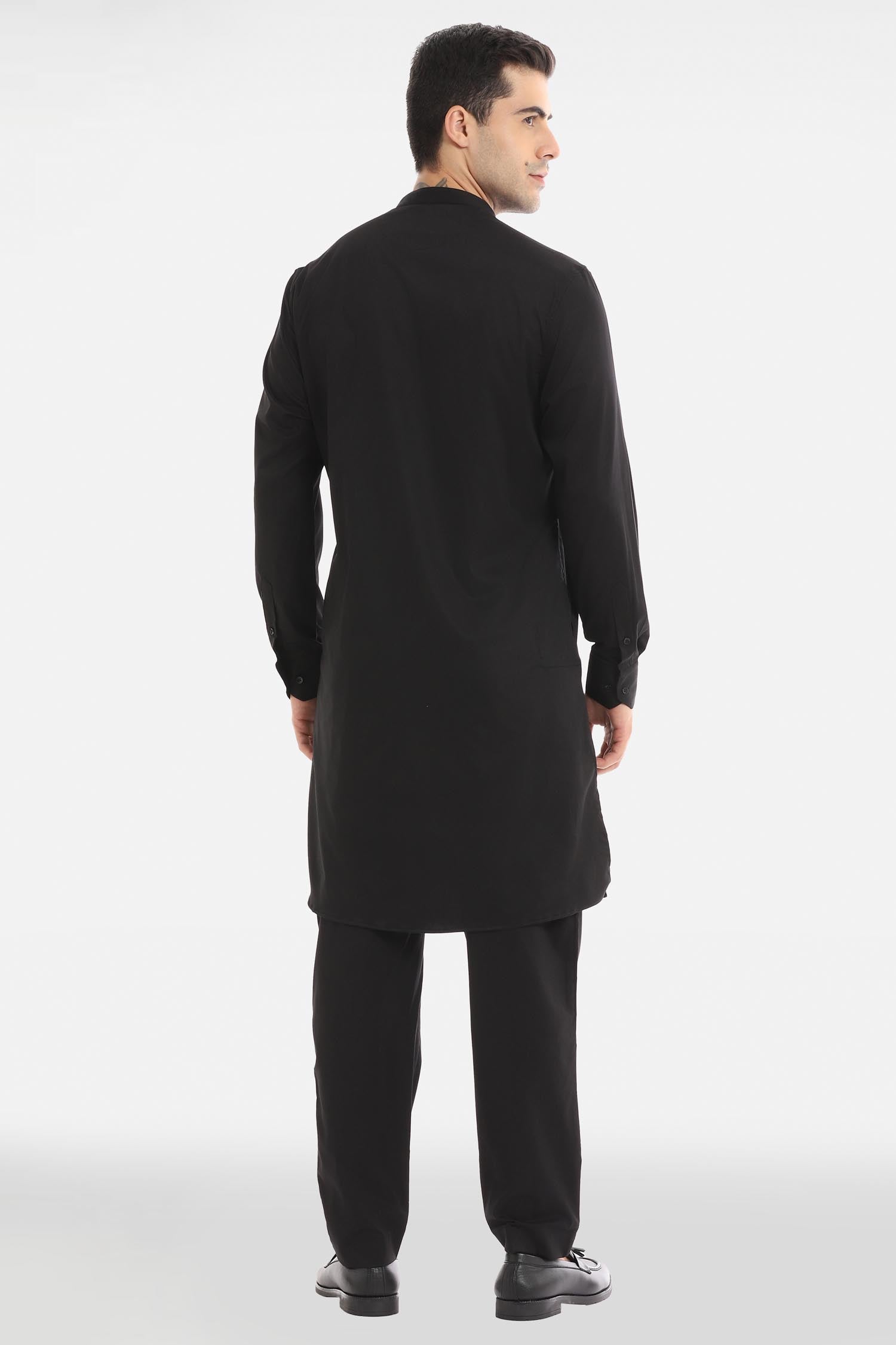 Kamal Ke Phool Kurta - Black