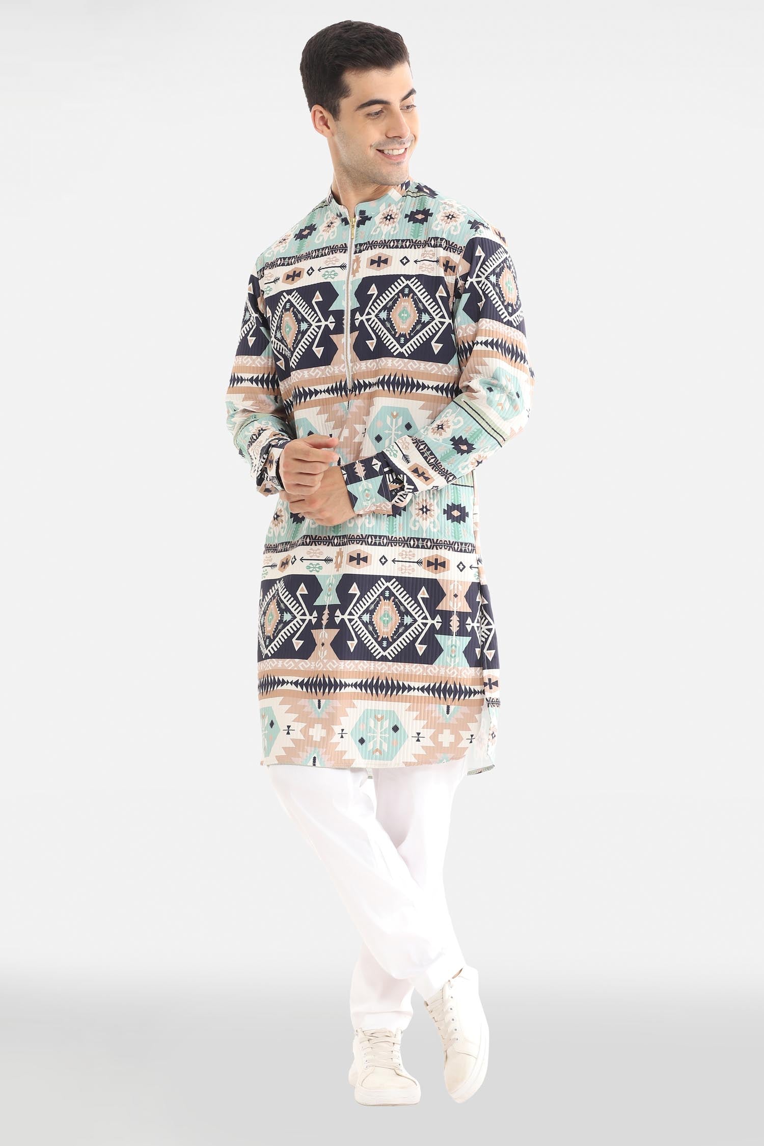 Navy and Sky Print Kurta