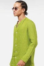 Green linen kurta set