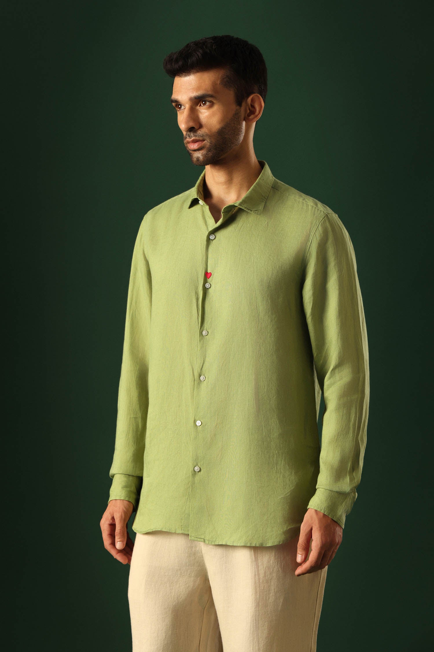 Heart Irish Linen Shirt - Green