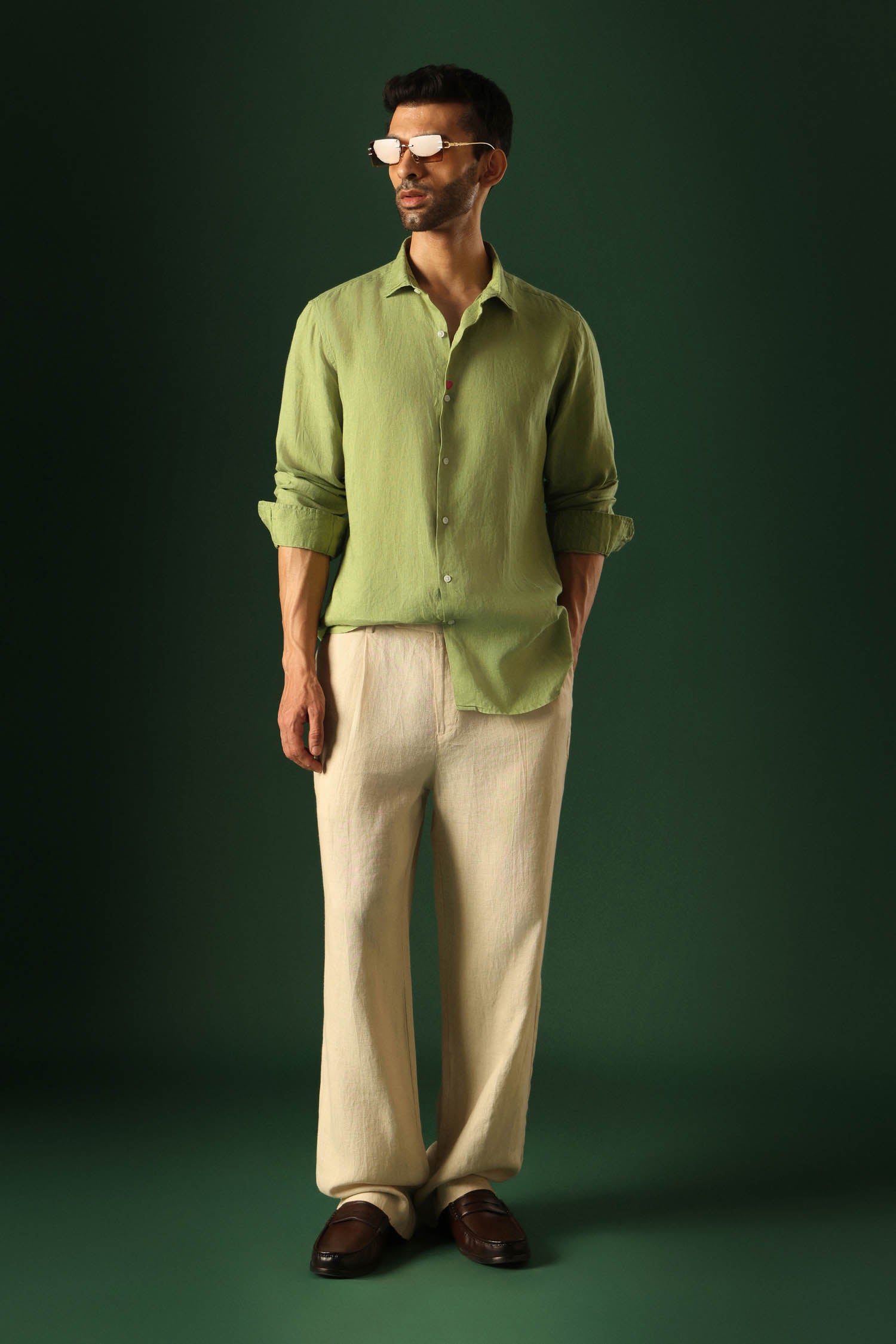 Heart Irish Linen Shirt - Green