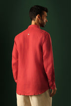 Heart Hand Embroidered Irish Linen Shirt - Red
