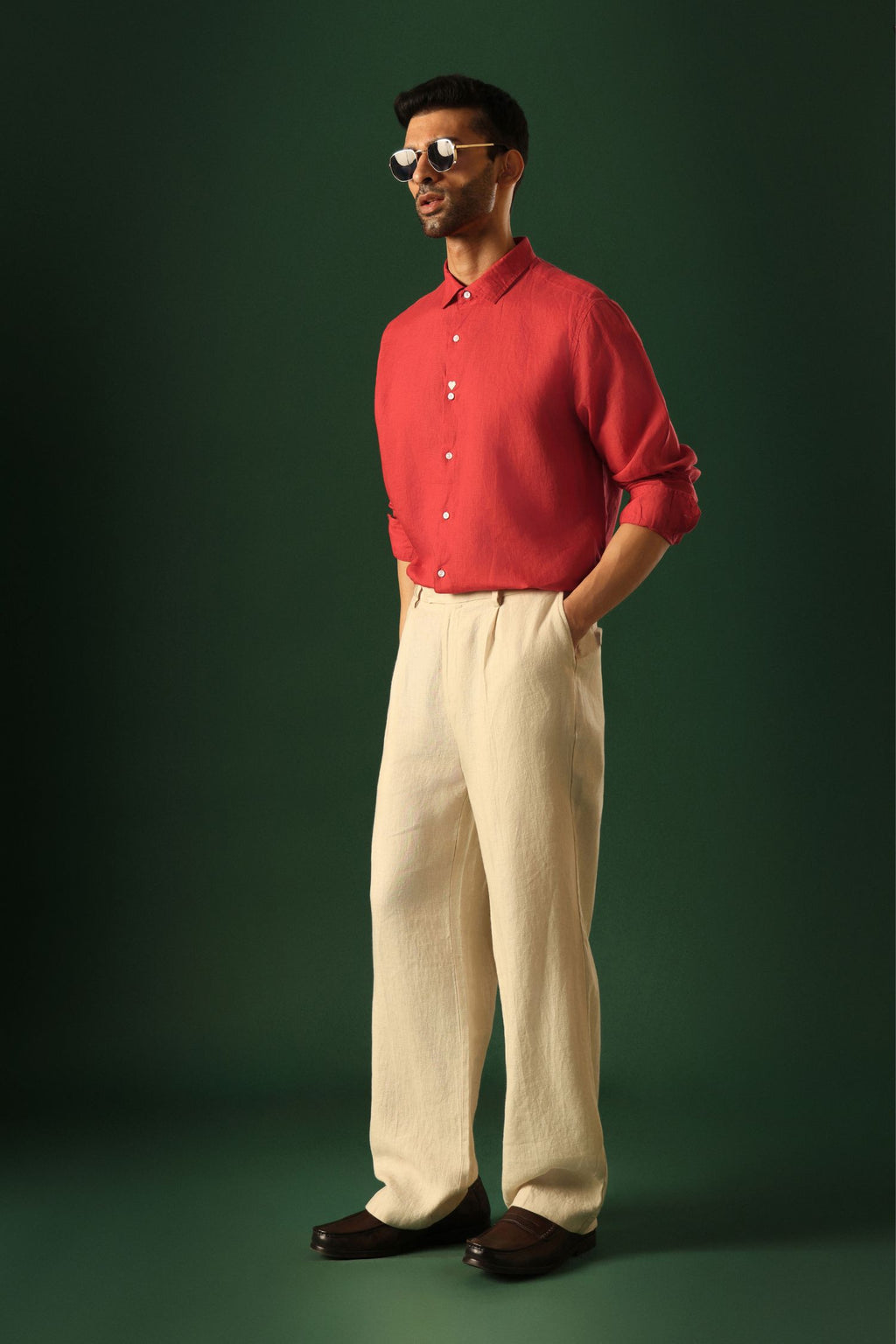 Heart Hand Embroidered Irish Linen Shirt - Red