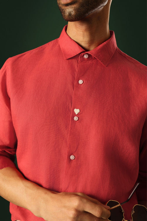 Heart Irish Linen Shirt - Red