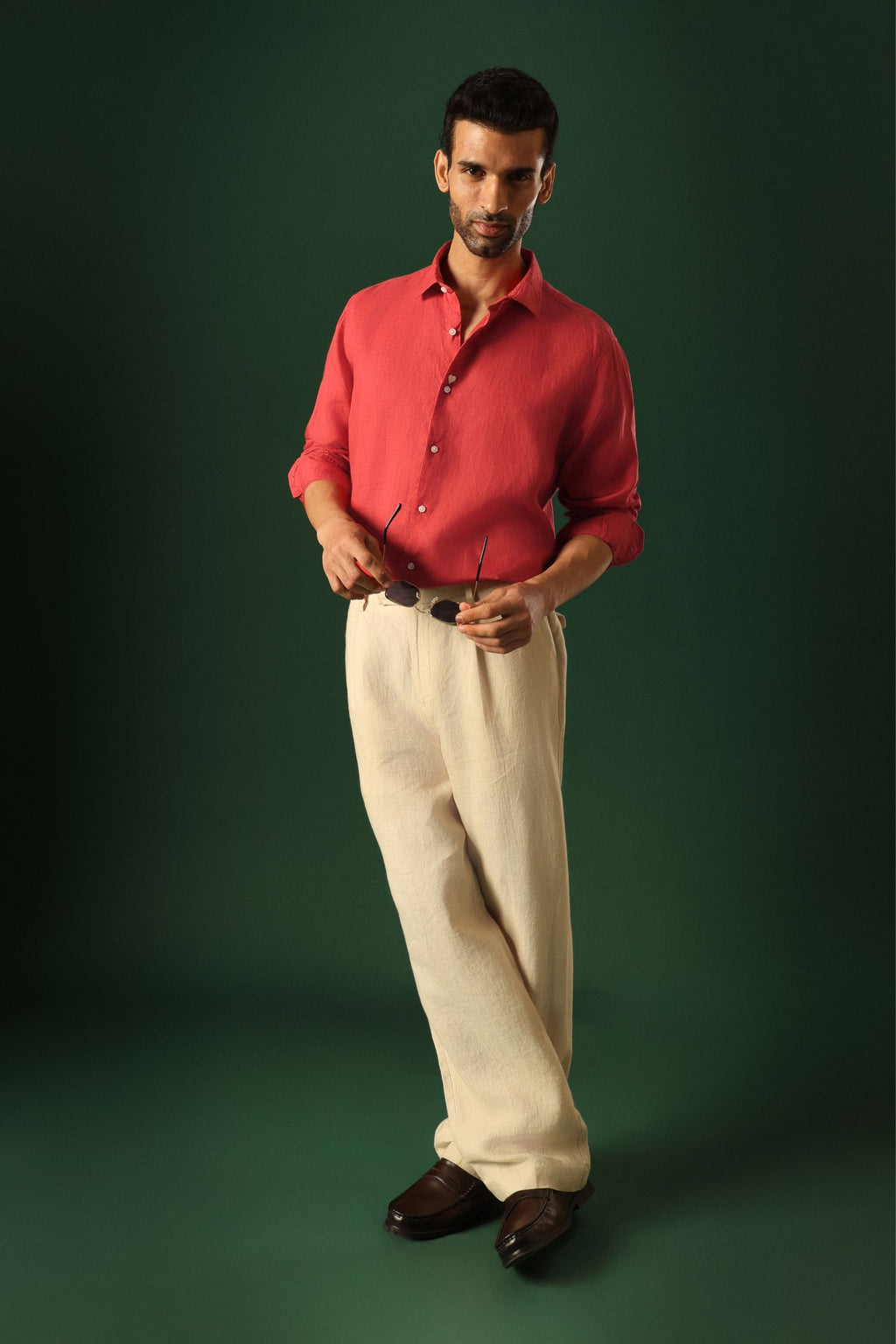 Heart Hand Embroidered Irish Linen Shirt - Red