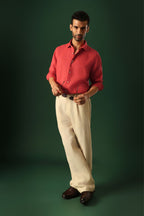 Heart Hand Embroidered Irish Linen Shirt - Red