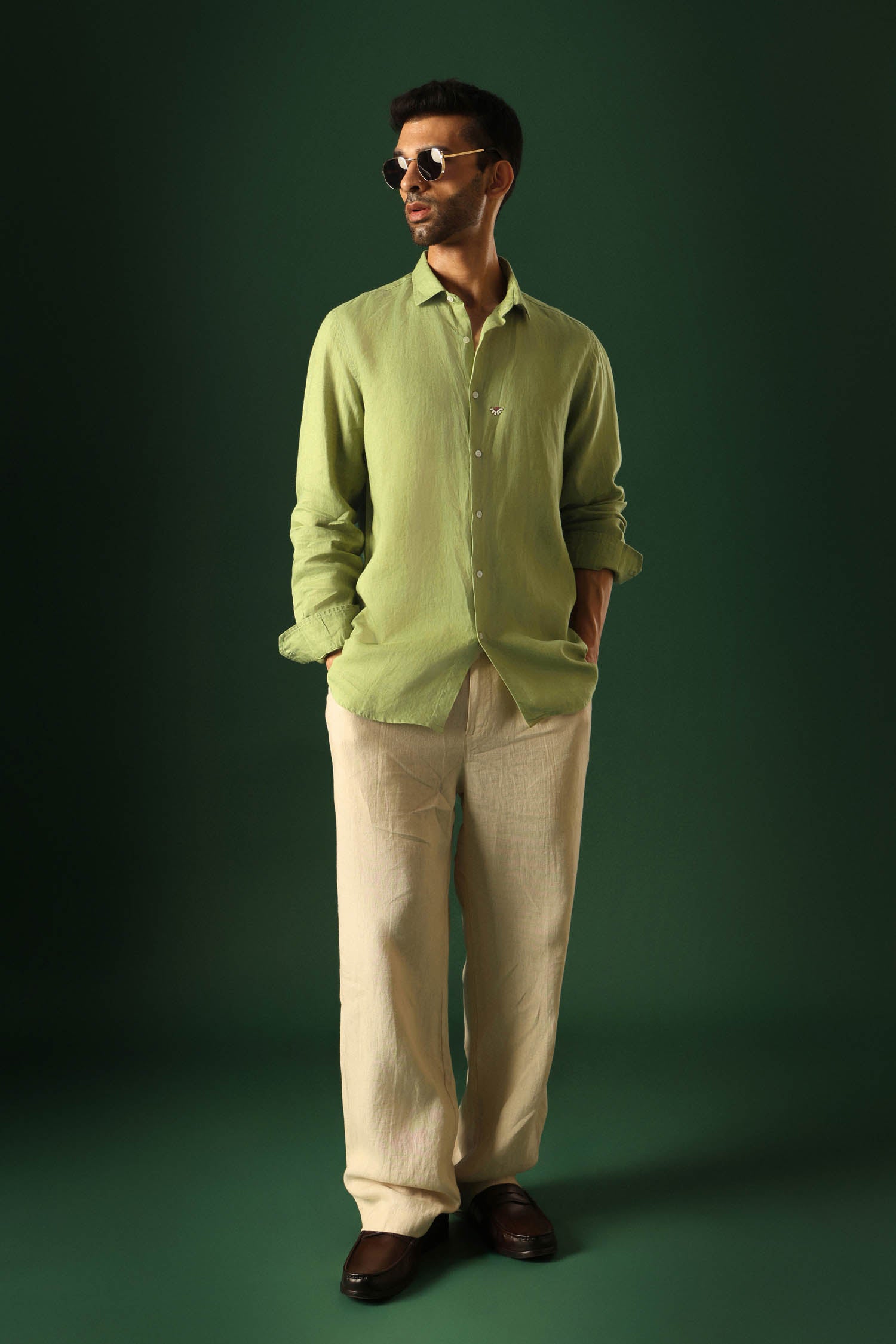 Daisy Irish Linen Shirt - Green