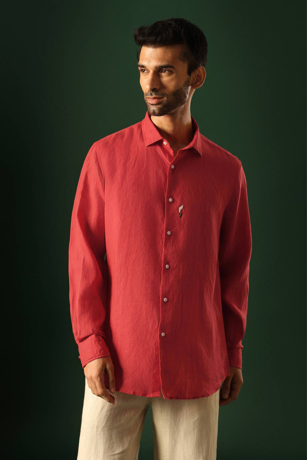 Lilly Hand Embroidered Irish Linen Shirt - Red