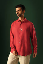 Lilly Hand Embroidered Irish Linen Shirt - Red