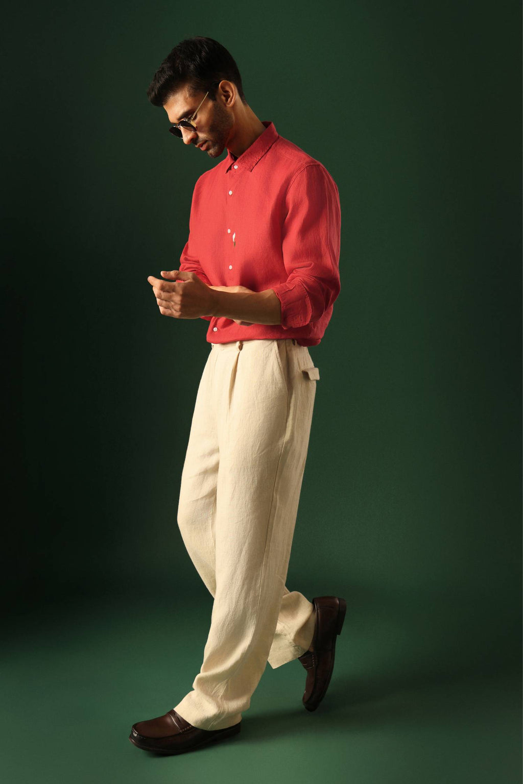 Lilly Hand Embroidered Irish Linen Shirt - Red
