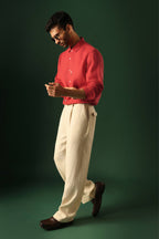 Lilly Hand Embroidered Irish Linen Shirt - Red