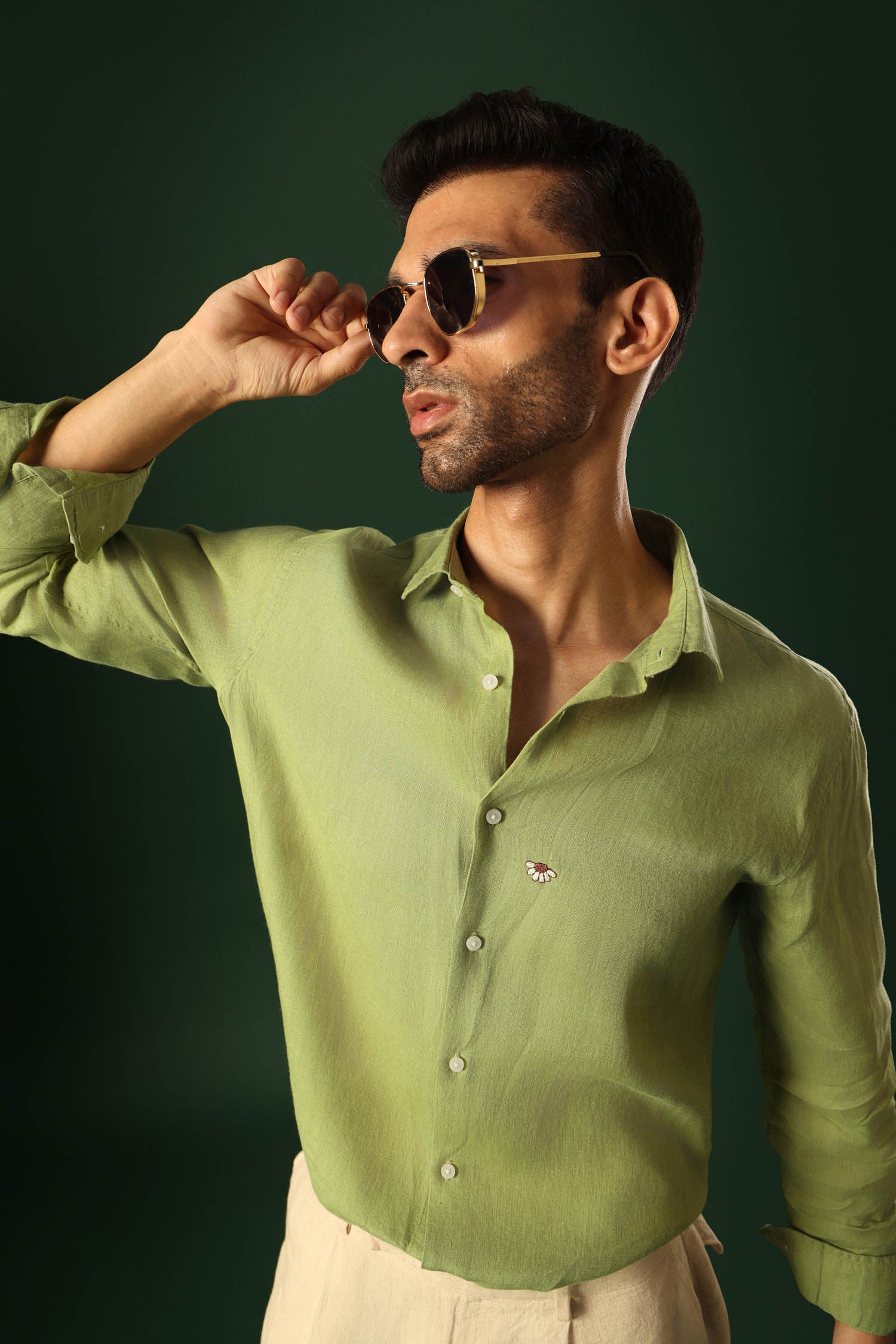 Daisy Irish Linen Shirt - Green