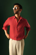 Lilly Hand Embroidered Irish Linen Shirt - Red