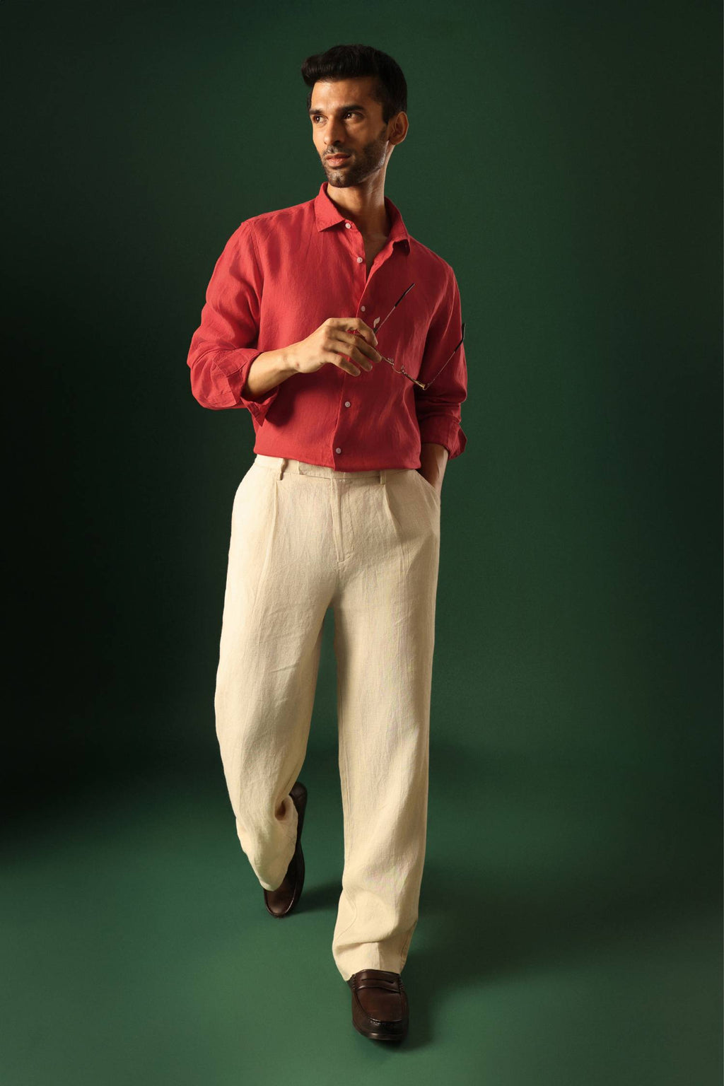 Lilly Hand Embroidered Irish Linen Shirt - Red