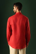 Daisy Hand Embroidered Irish Linen Shirt - Red