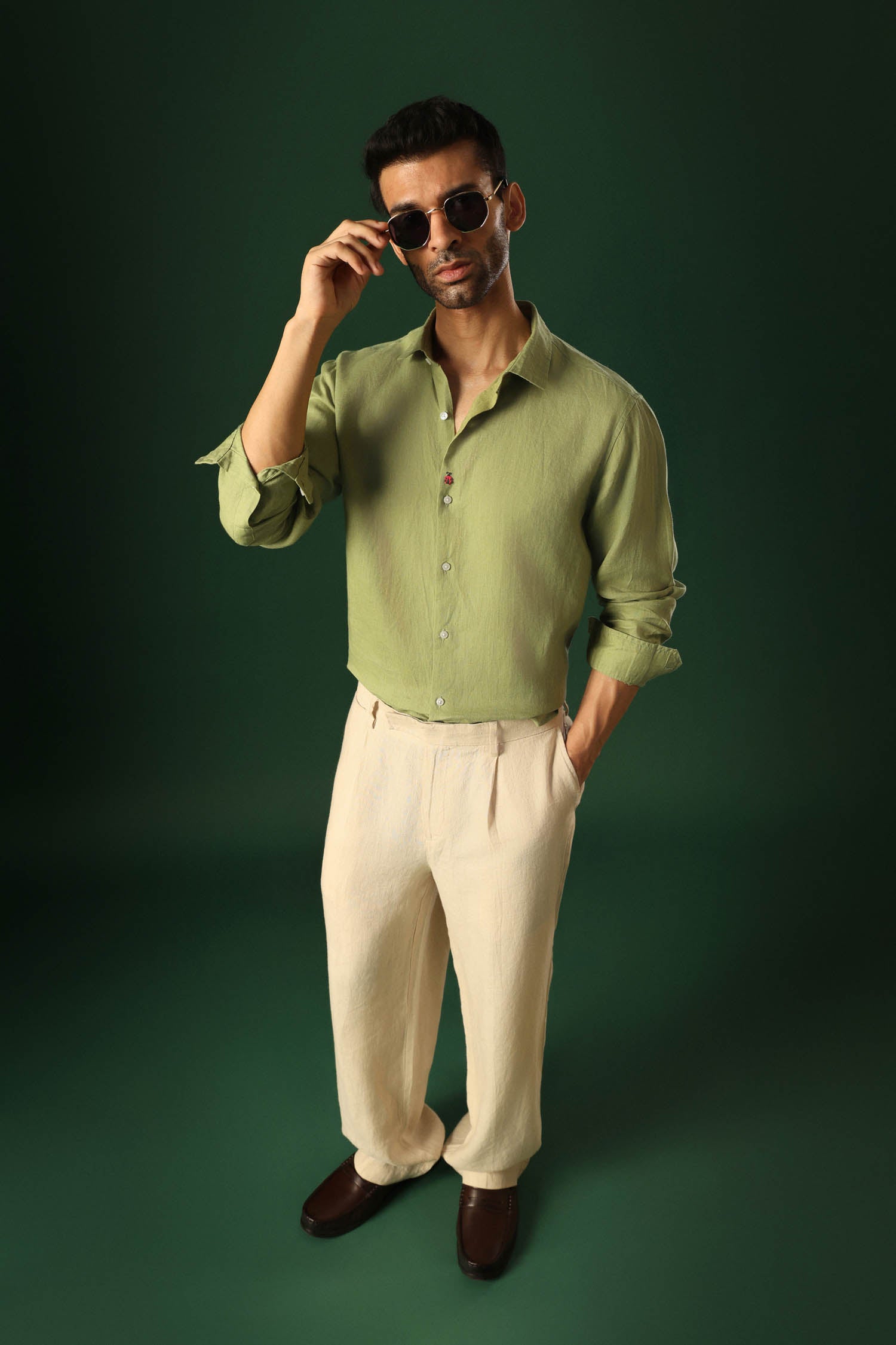 Lady Bug Irish Linen Shirt - Green
