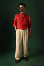 Daisy Hand Embroidered Irish Linen Shirt - Red
