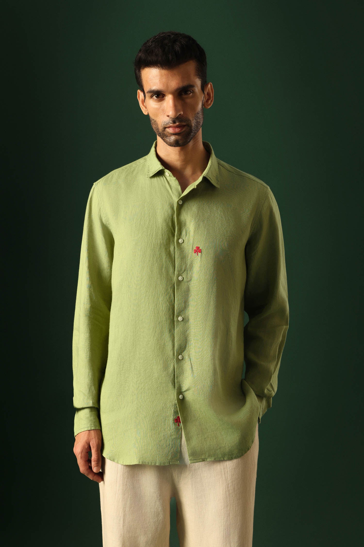 Leaf Irish Linen Shirt - Green