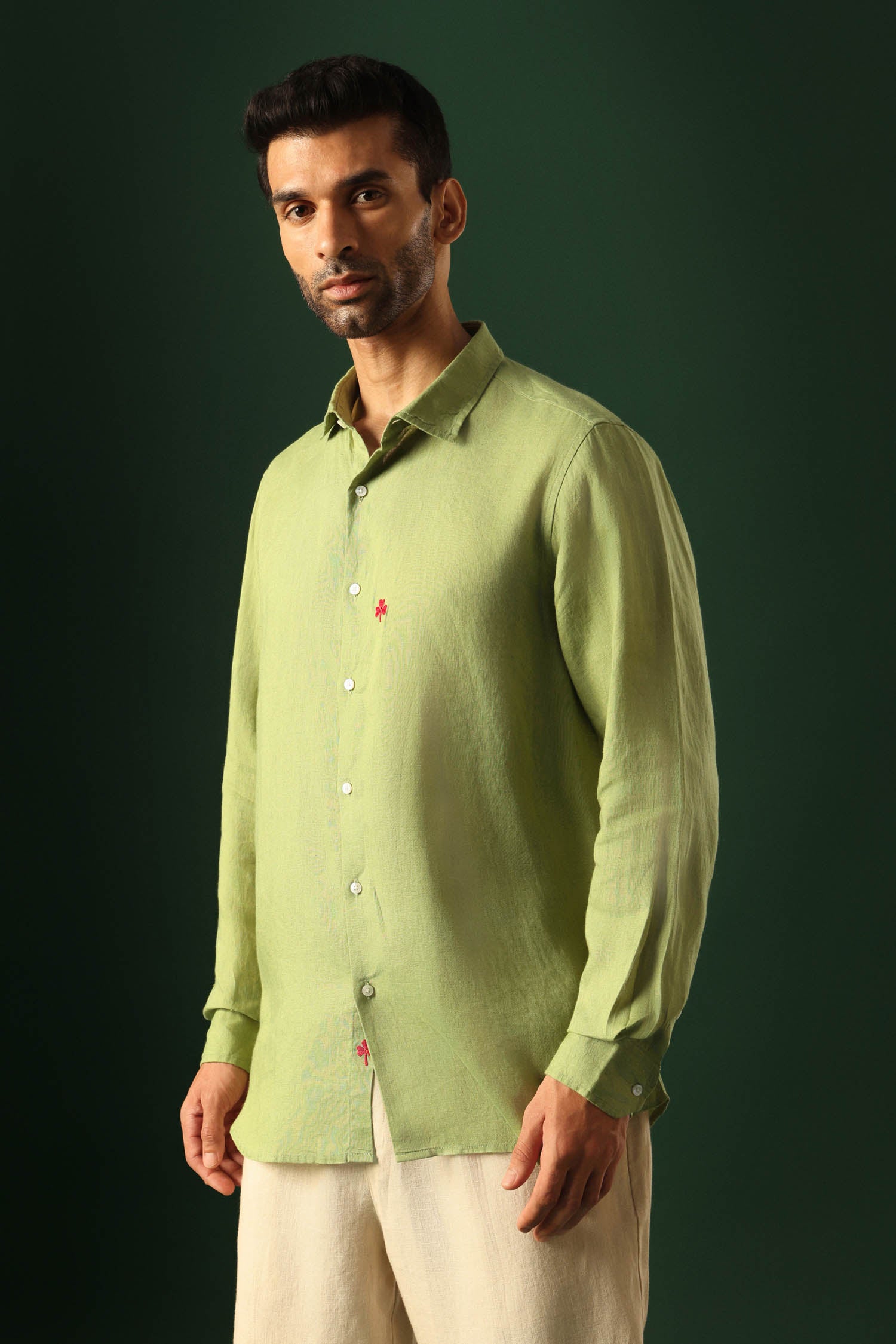 Leaf Irish Linen Shirt - Green