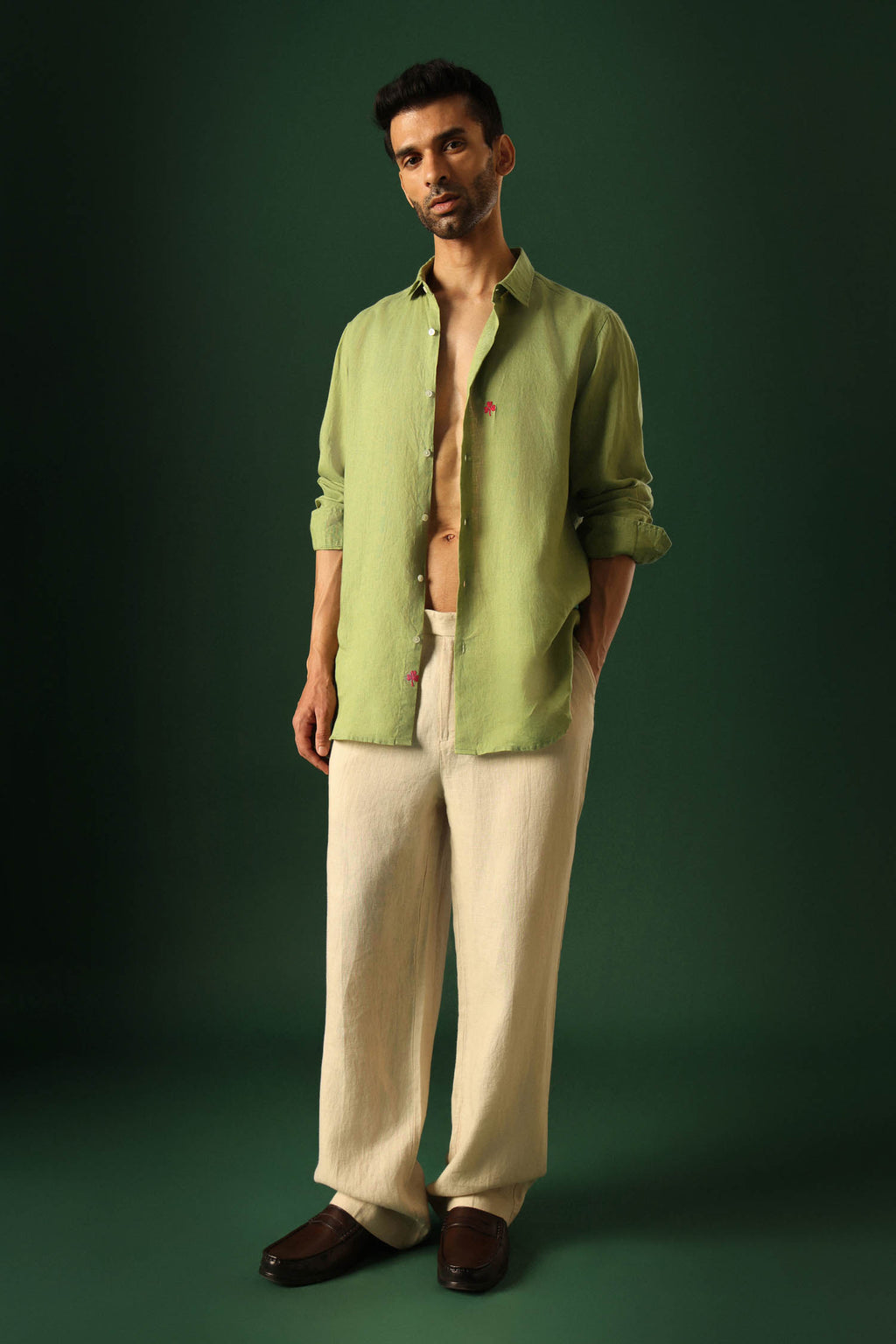 Leaf Irish Linen Shirt - Green