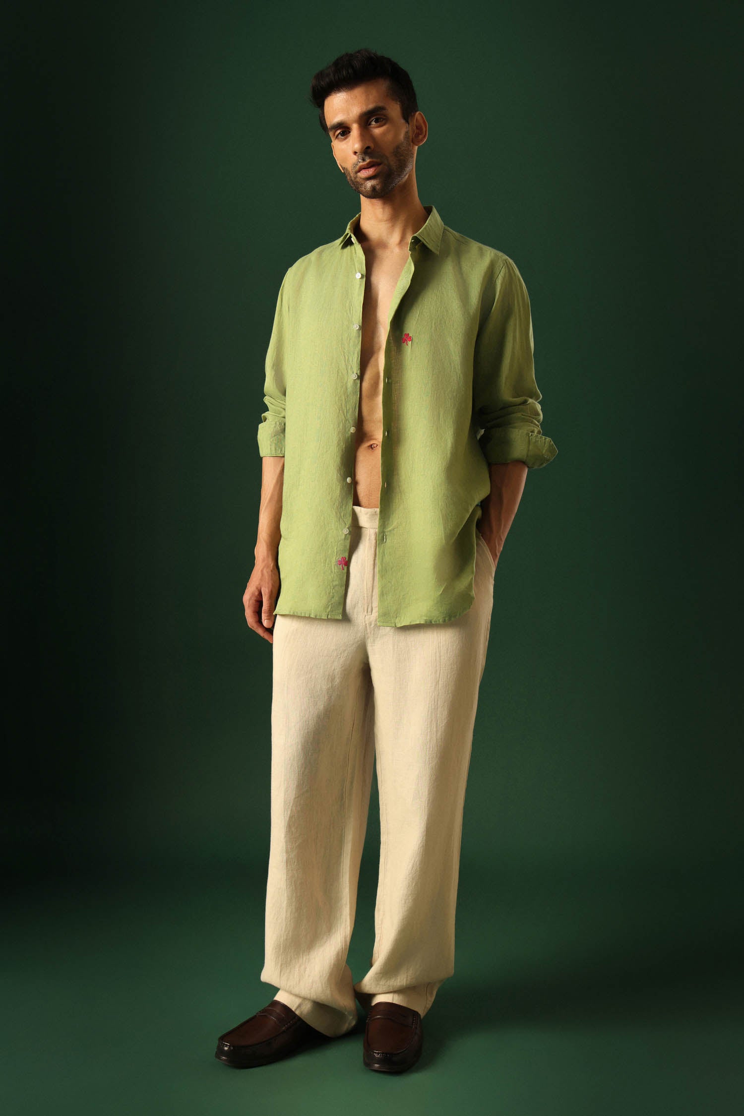 Leaf Irish Linen Shirt - Green