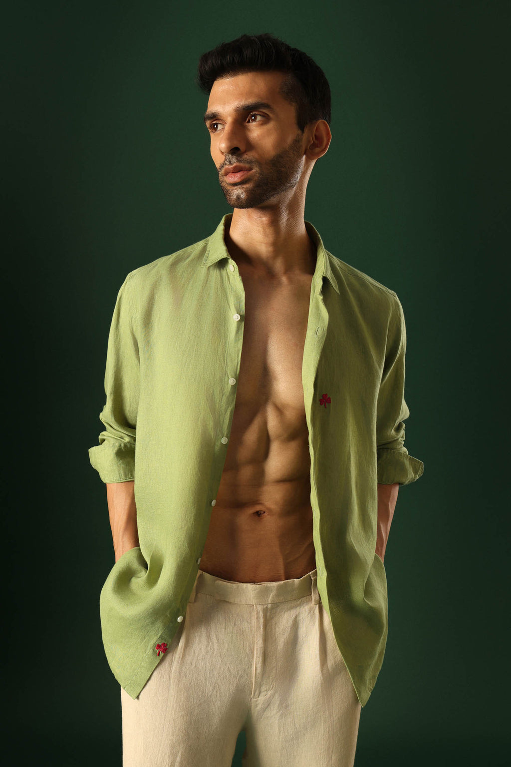 Leaf Irish Linen Shirt - Green