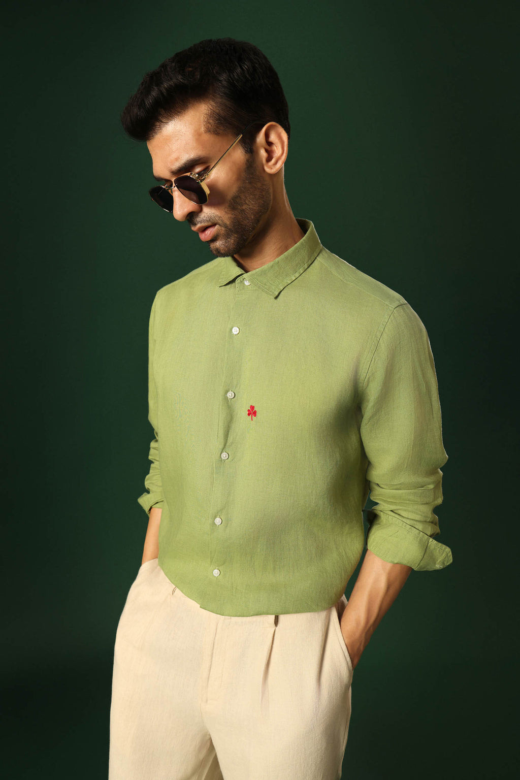 Leaf Irish Linen Shirt - Green