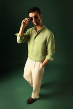 Leaf Irish Linen Shirt - Green