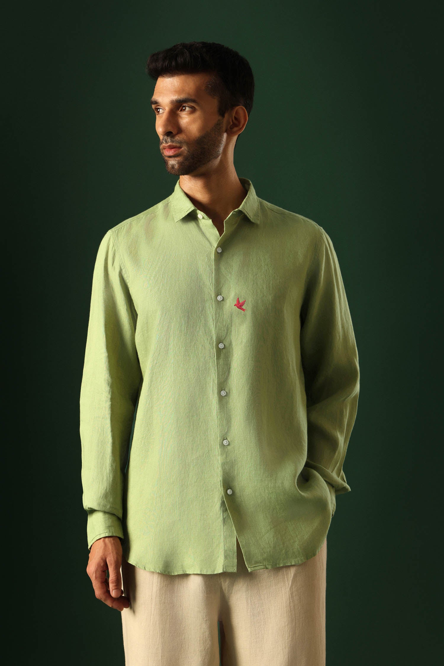 Bird Irish Linen Shirt - Green