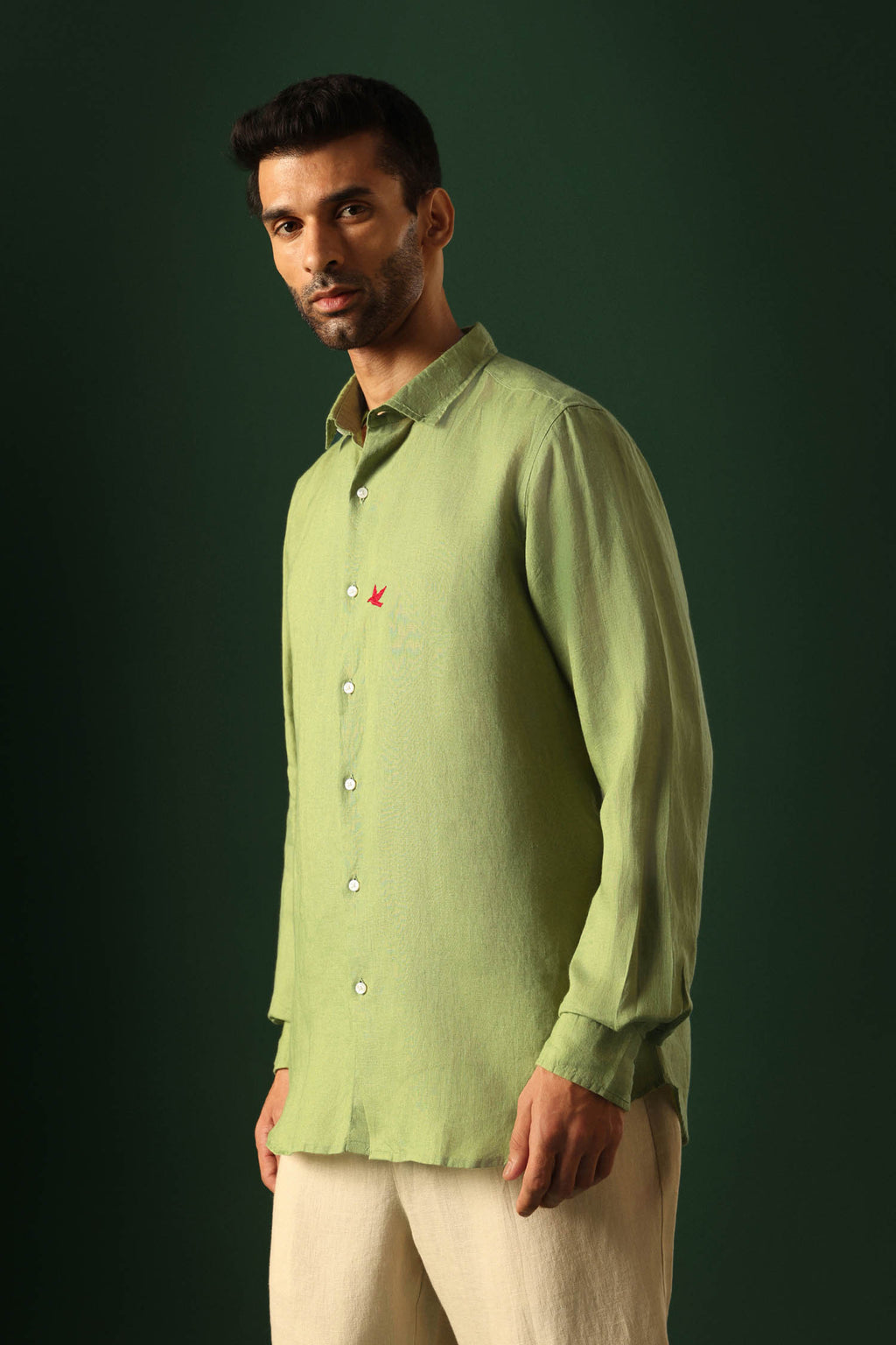 Bird Irish Linen Shirt - Green