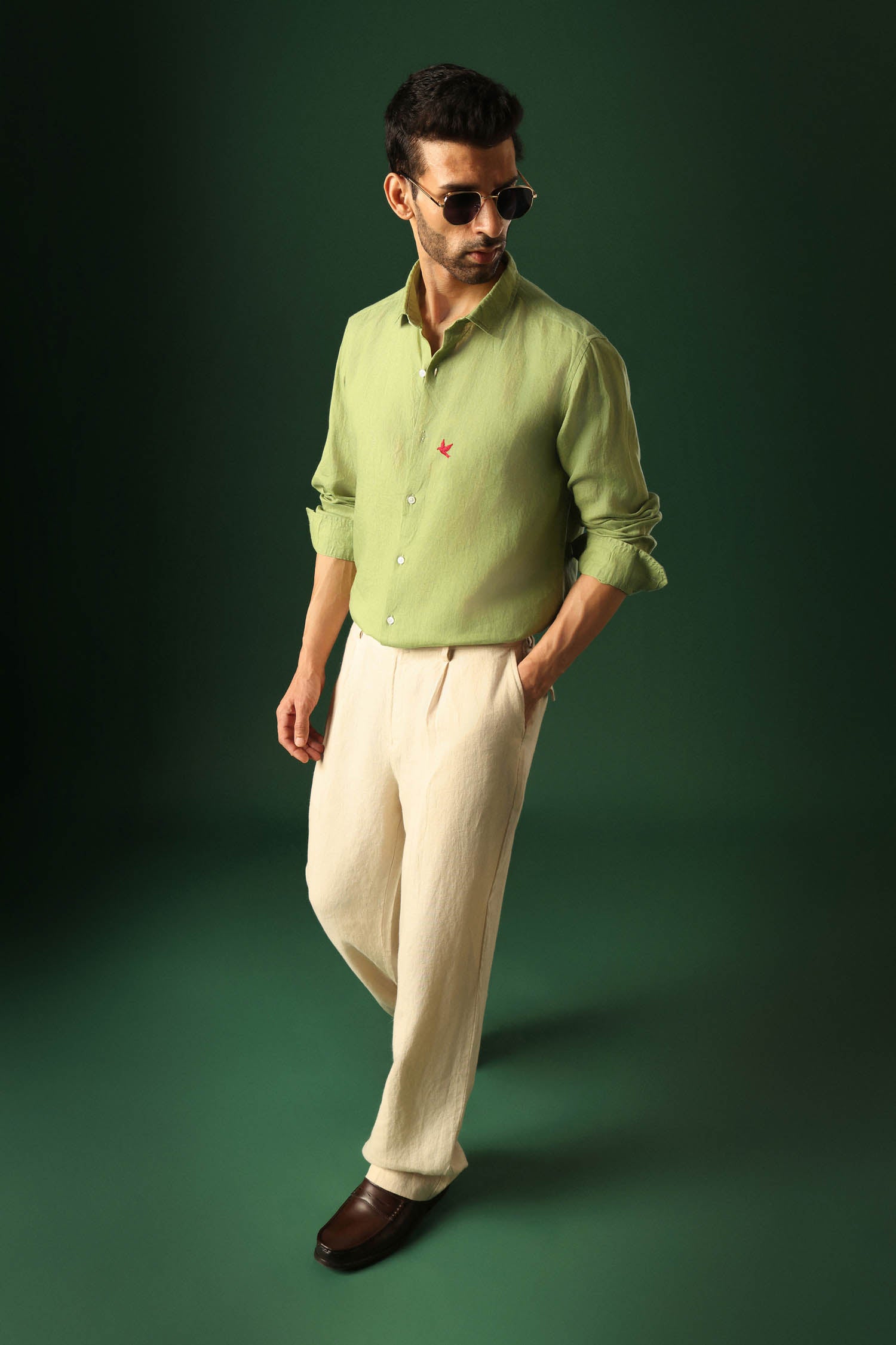 Bird Irish Linen Shirt - Green
