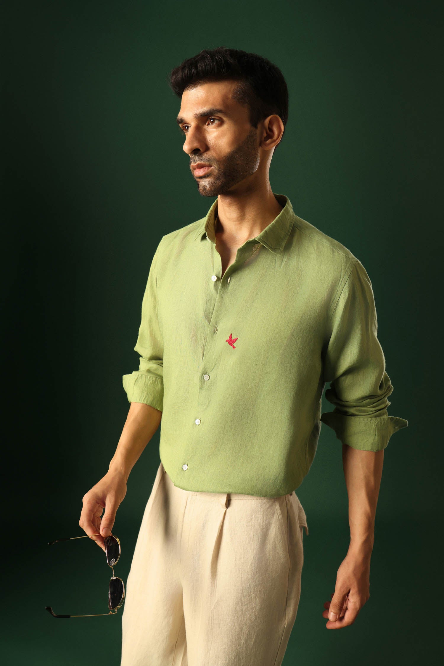 Bird Irish Linen Shirt - Green