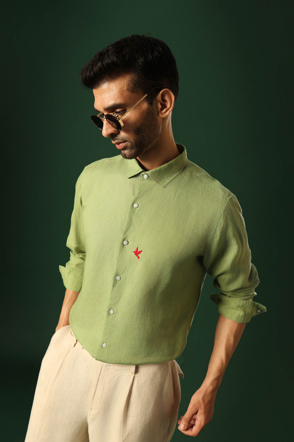Bird Irish Linen Shirt - Green