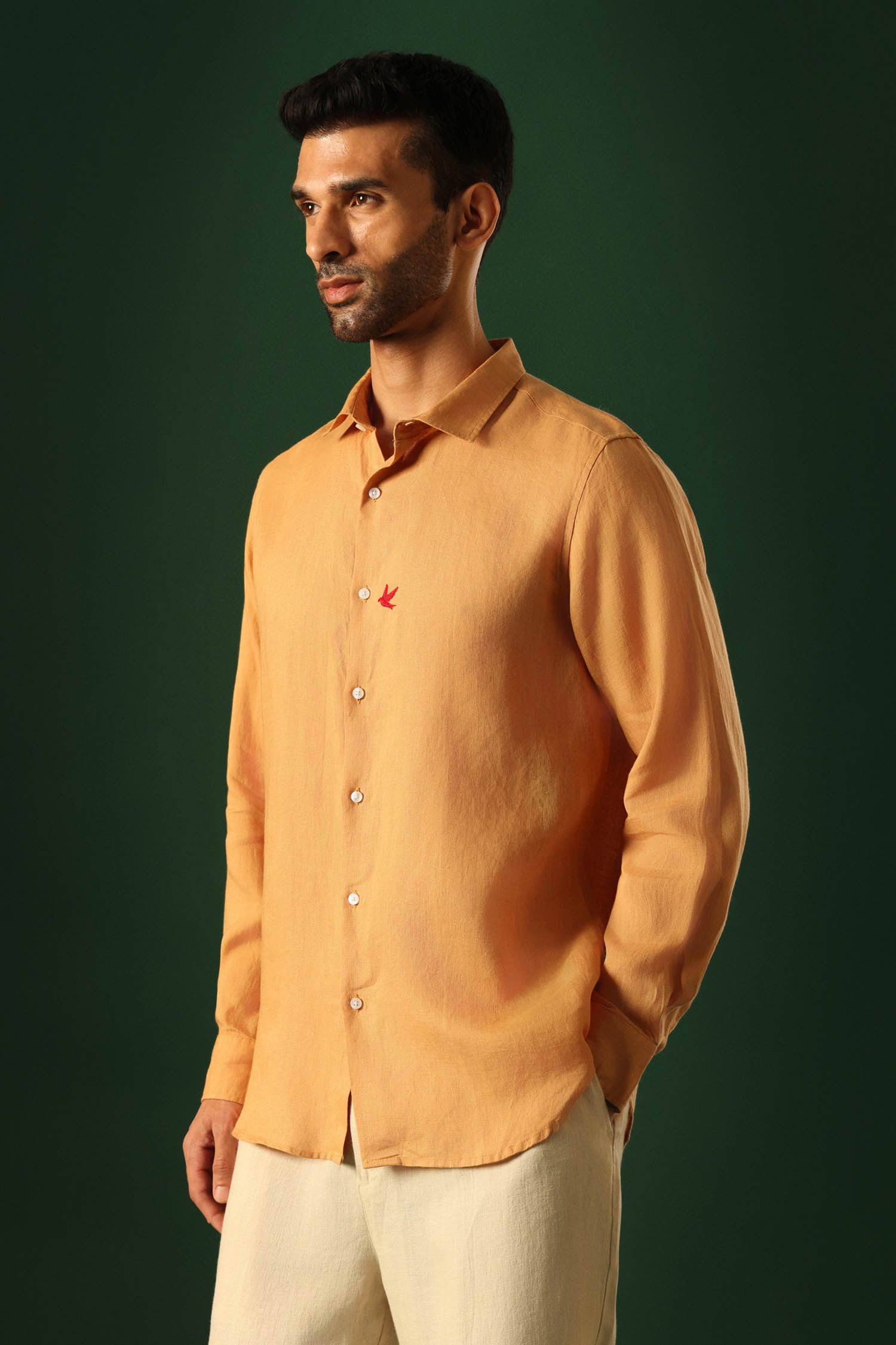 Bird Irish Linen Shirt - Pumpkin