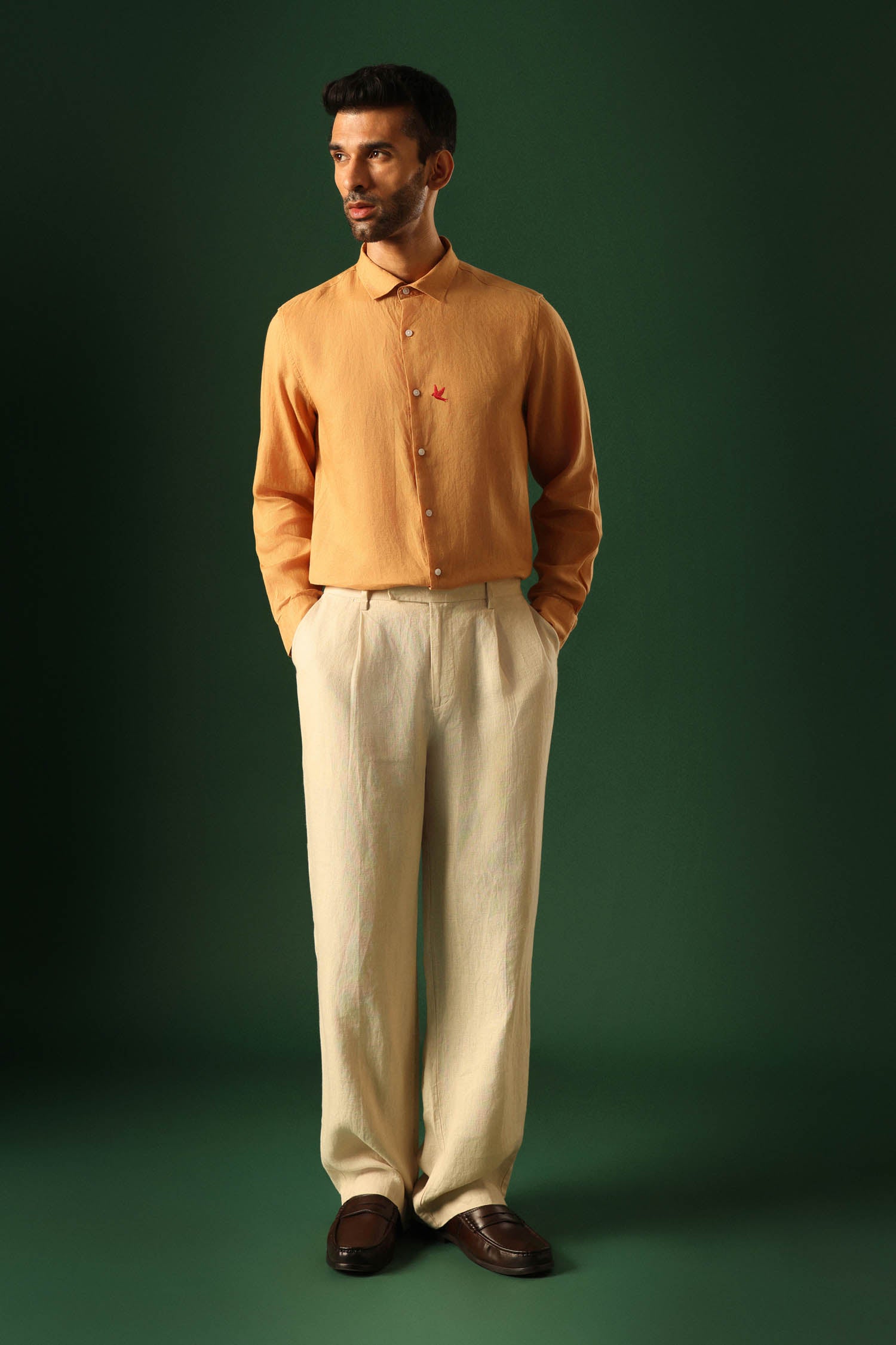 Bird Irish Linen Shirt - Pumpkin