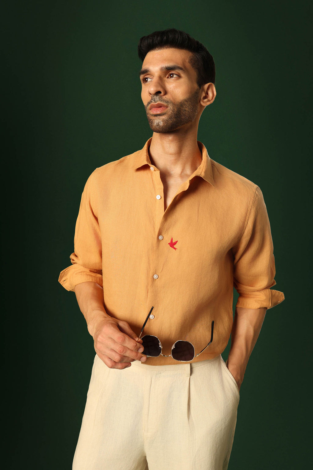 Bird Irish Linen Shirt - Pumpkin